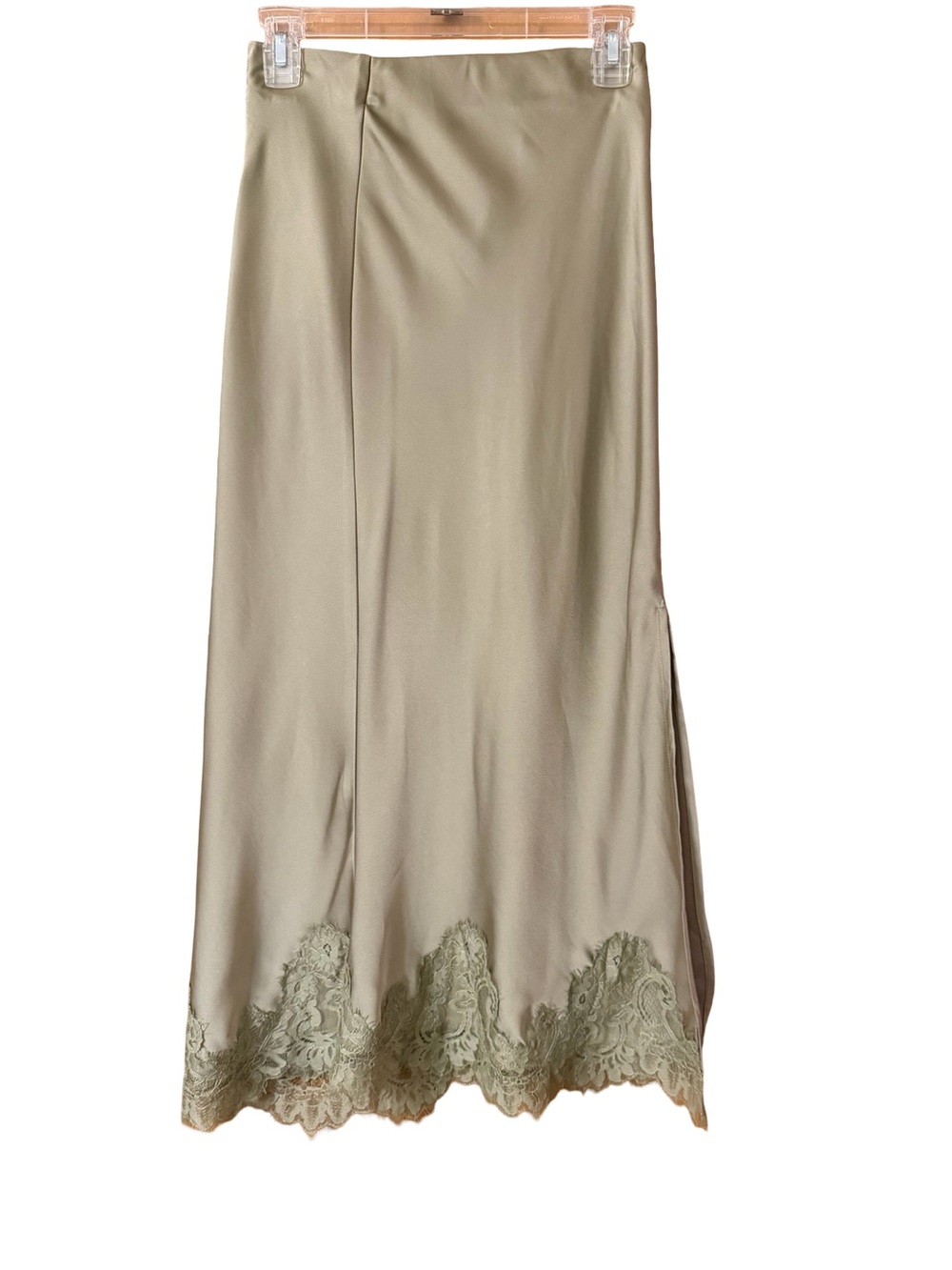 Skies Are Blue Sage Lace-Hem Midi Skirt Elastic Waist